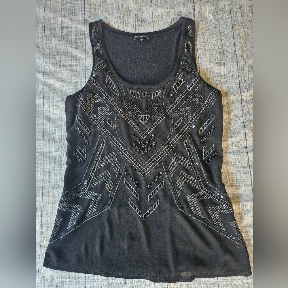 EXPRESS - Black Beaded Sleeveless Top - Picture 1 of 4